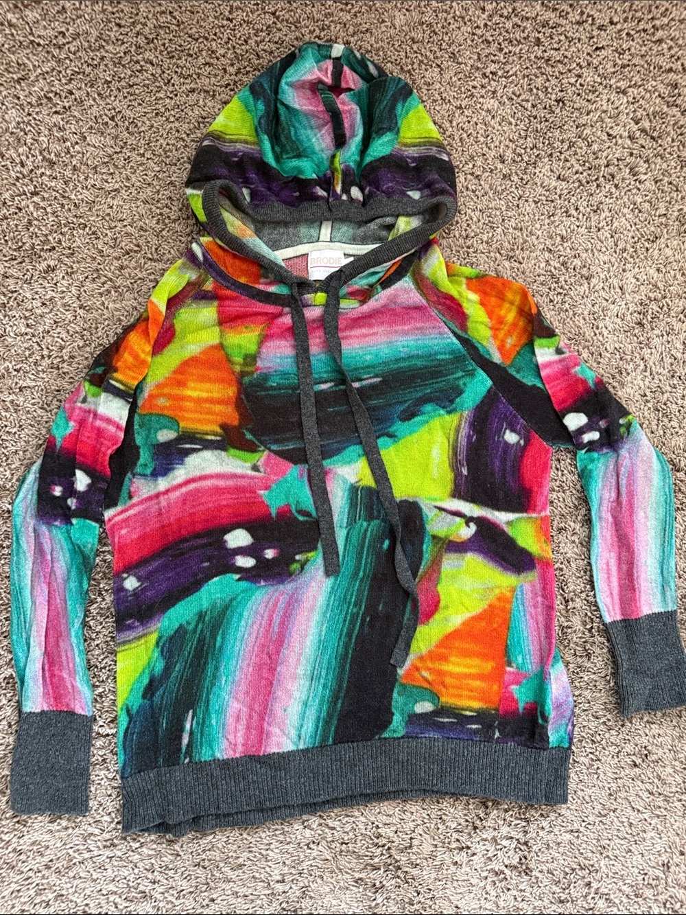 Brodie Cashmere Neon Multi-Color Painterly Hooded Sweatshirt